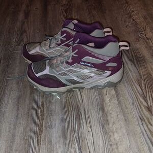 Merrell Moab 5 Mid Hiking Boots, #61726, Gray/Purple, Leather, Womens US Size 5